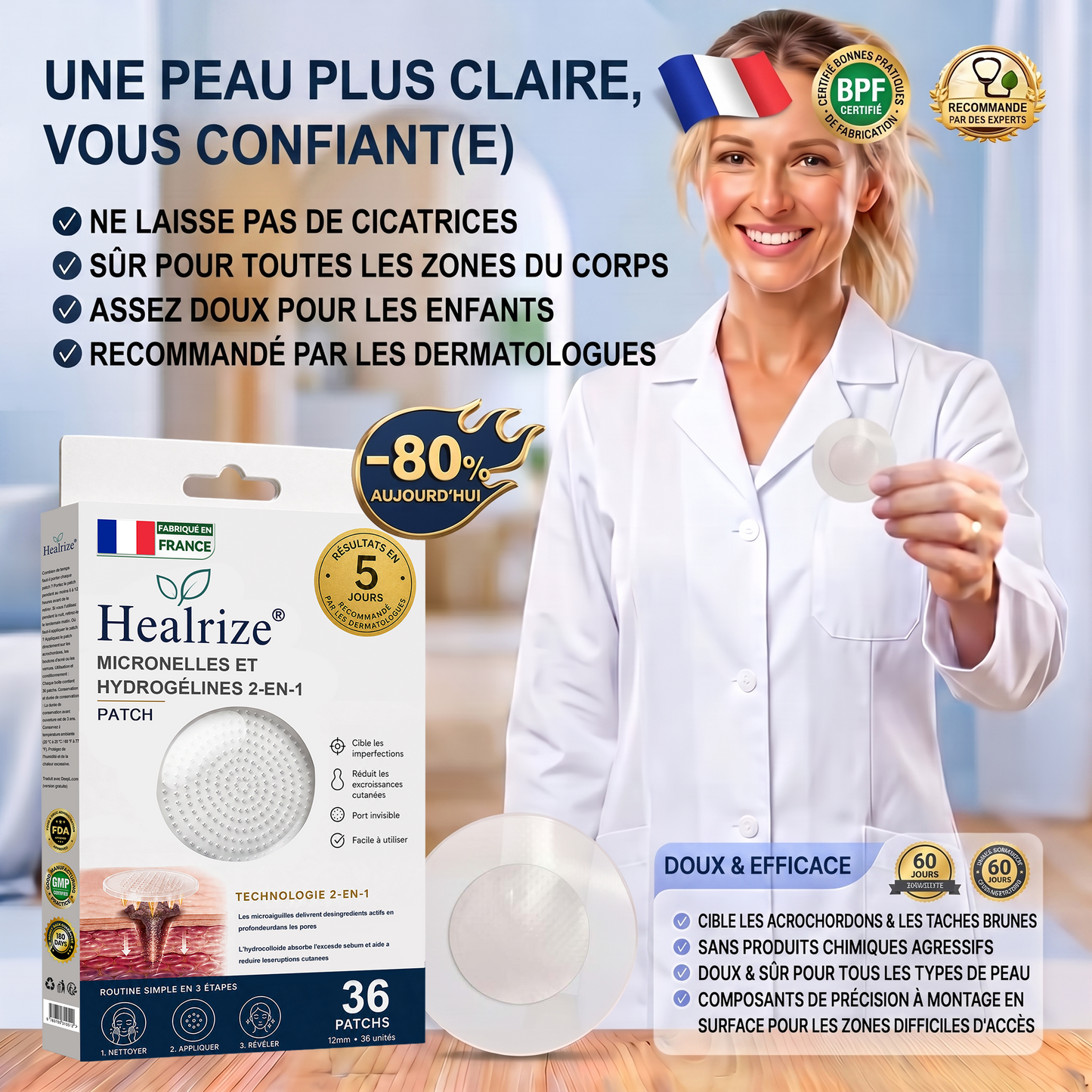 【🫧 Dernier jour : -70 % 🫧】🇫🇷 𝐇𝐞𝒂𝒍𝗿𝗶𝙯𝙚® Patch 2-en-1 à micro-aiguilles & hydrocolloïde | Aide à réduire l’apparence des grains de beauté, verrues, acné et étiquettes cutanées | Patchs invisibles visage & corps.